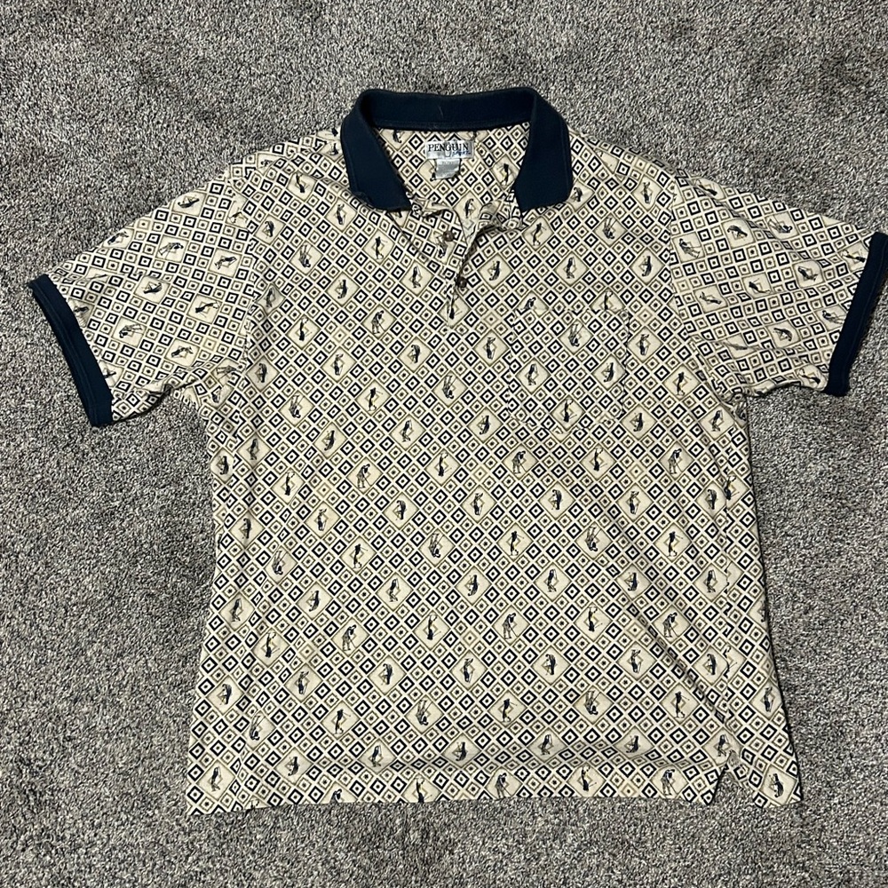 Original Penguin Sport Geometric Polo - Navy and Cream